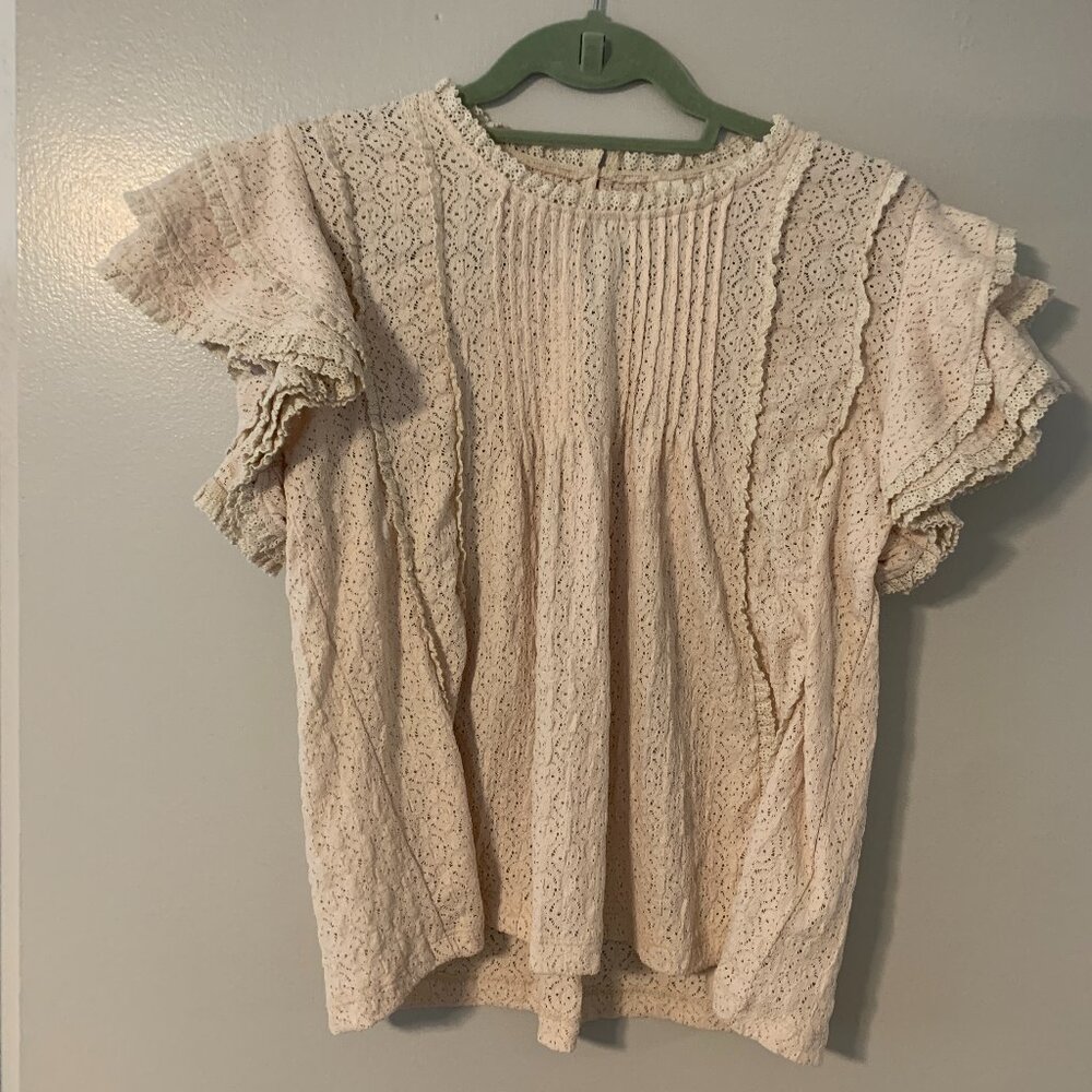 White Lacy Tiered Sleeve Blouse